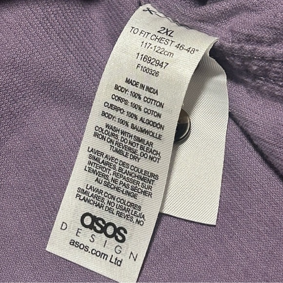 new asos design 100% cotton corduroy purple button down men’s 2xl - Picture 6 of 6